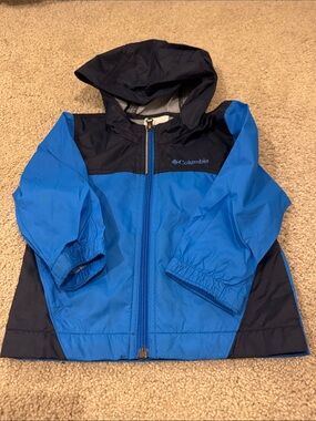 Columbia Kids' Hooded Rain Jacket in Bright Blue and Navy